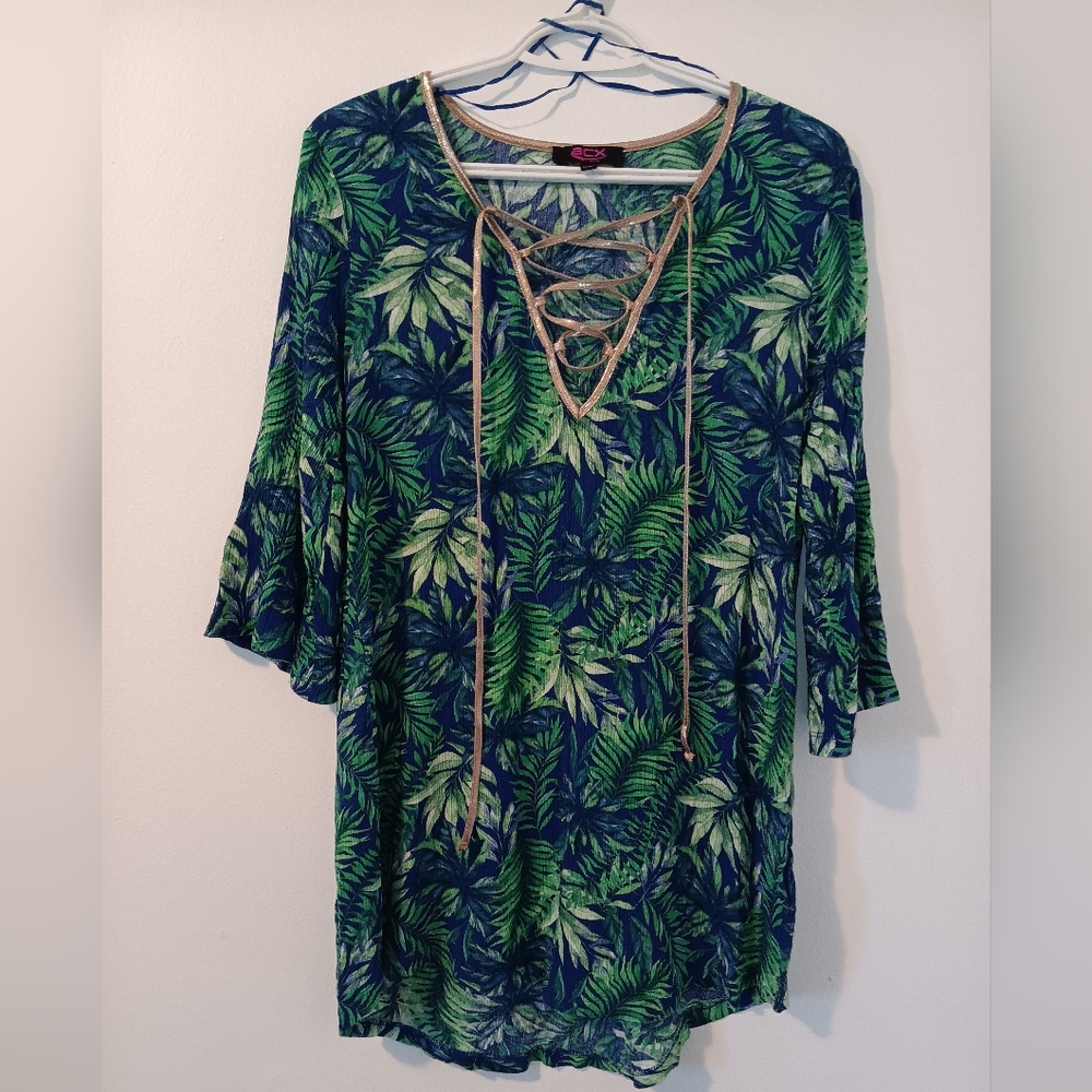 2 For 25$ Green and Blue Palm Print Swim Coverup